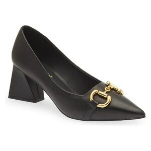 Jeffrey Campbell Happy-Hour Black Gold Fashion Pointed Toe Slip On Pump Shoes